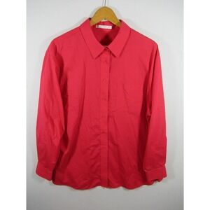 Foxcroft Wrinkle Free Button Up Shirt Plus Size 22W Solid Red Mature Blouse